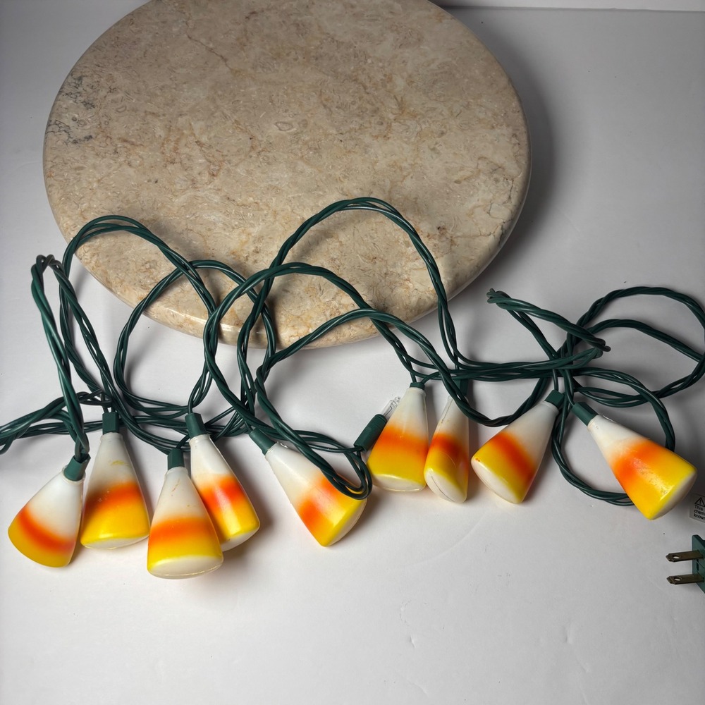 Vintage Candy Corn String Lights 9 Orange White Yellow Halloween Blow Mold